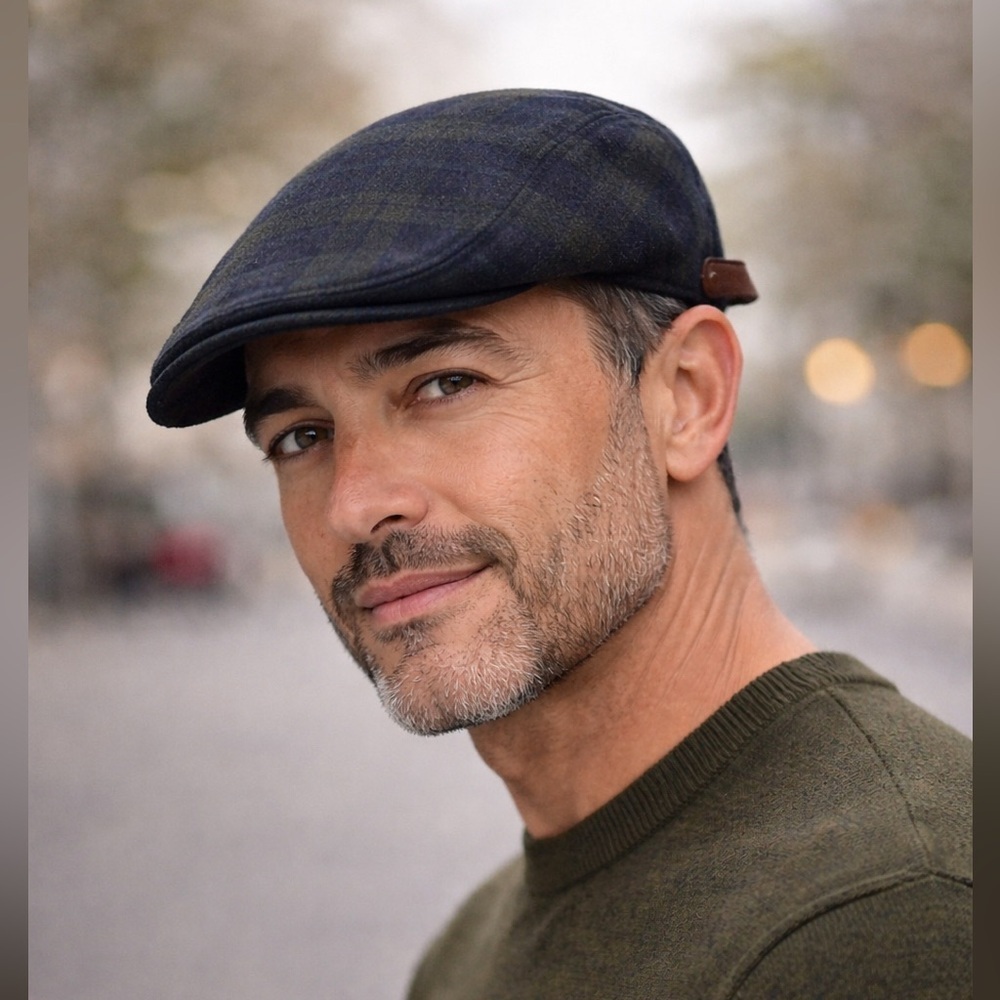 Banana Republic Navy‎ & Olive Plaid Cotton Flat Cap | Classic Driving Style